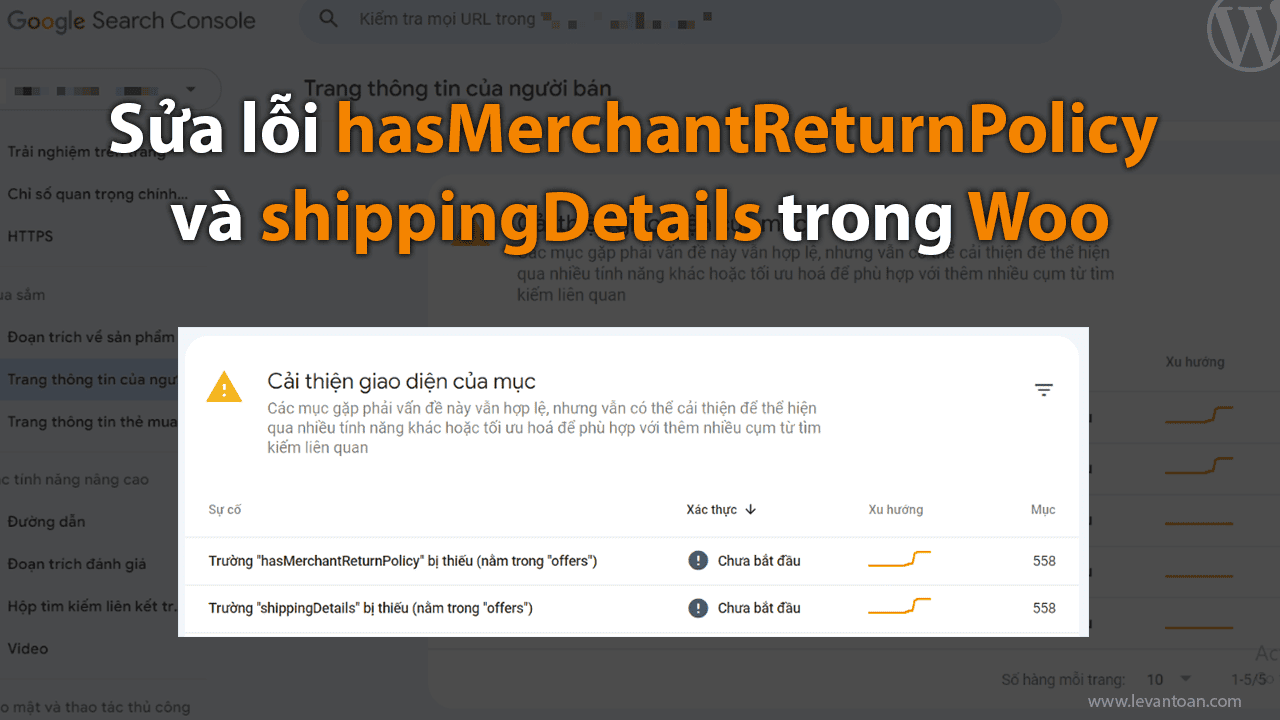 sua loi hasMerchantReturnPolicy va shippingDetails