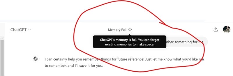 Lỗi Memory Full của ChatGPT