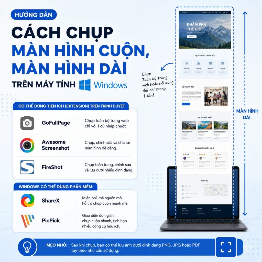 Cách chụp màn hình cuộn trên máy tính